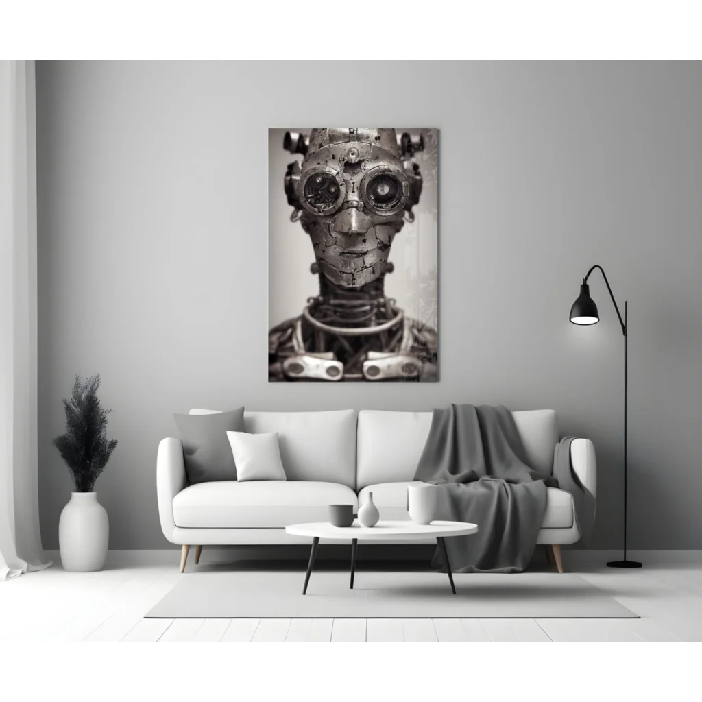 Steampunk robot canvas wall art with mechanical gears