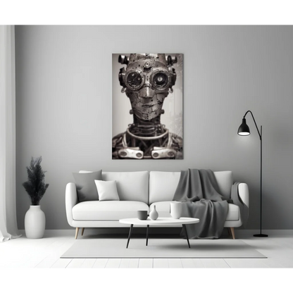Steampunk robot canvas wall art with mechanical gears