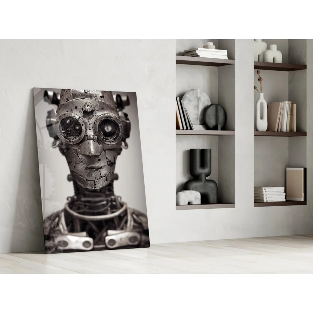 Steampunk robot canvas wall art with mechanical gears