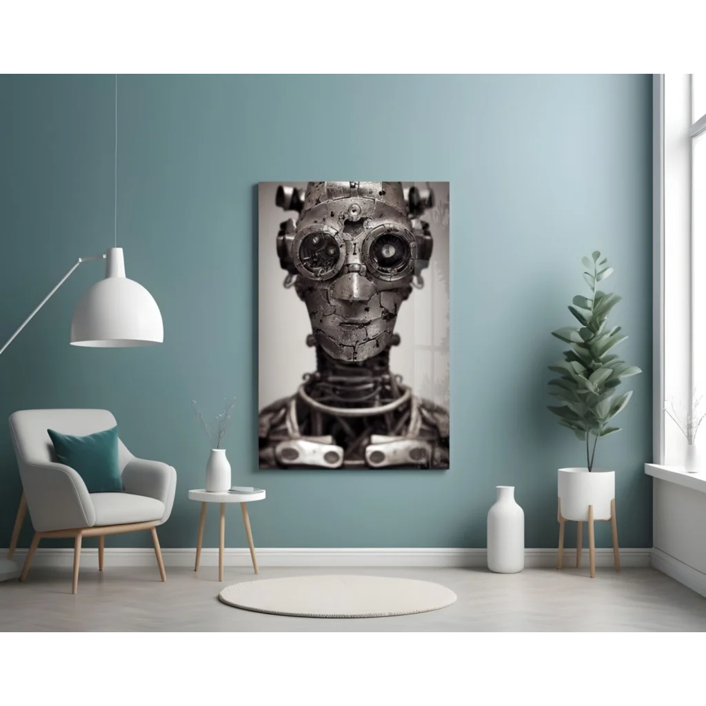 Steampunk robot canvas wall art with mechanical gears