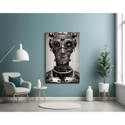 Steampunk robot canvas wall art with mechanical gears