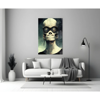 Steampunk skull wall art with goggles and earrings
