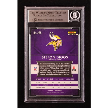 Graded Stefon Diggs signed 2015 Panini Prizm Prizms rookie card display