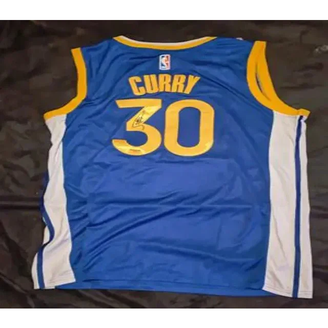 Blue and gold Stephen Curry autographed jersey with number 30 for fans