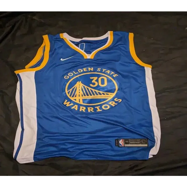 Blue and gold Stephen Curry autographed jersey number 30 for Golden State Warriors