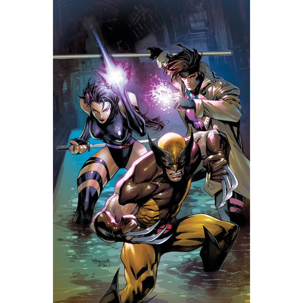 Wolverine Psylocke Gambit in action shot from Stephen Segovia Uncanny X-Men comics