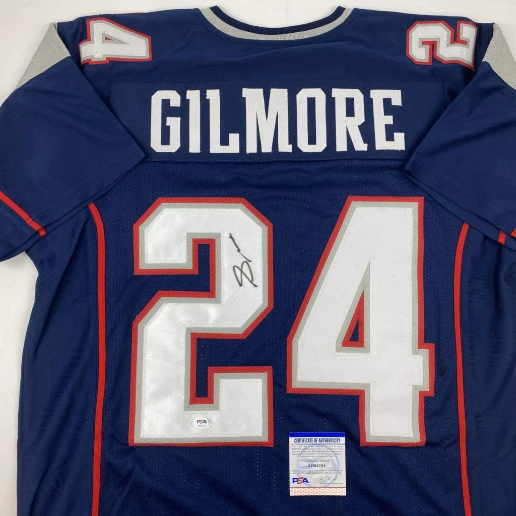 Autographed navy blue Stephon Gilmore jersey from professional sports league custom jersey