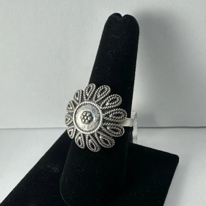 Sterling silver flower ring with twisted filigree petals