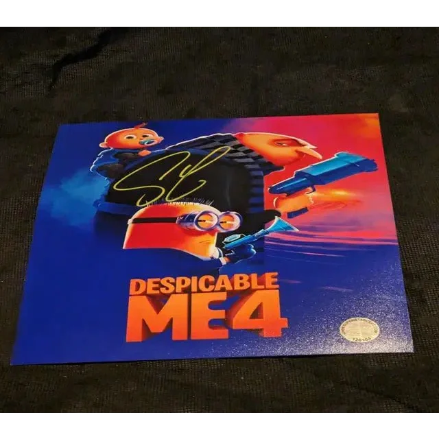 Steve Carell autographed Minions photo with signed Despicable Me 4 poster for fans