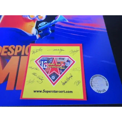 Steve Carell signed 8x10 Despicable Me poster memorabilia with Super Star Certification background