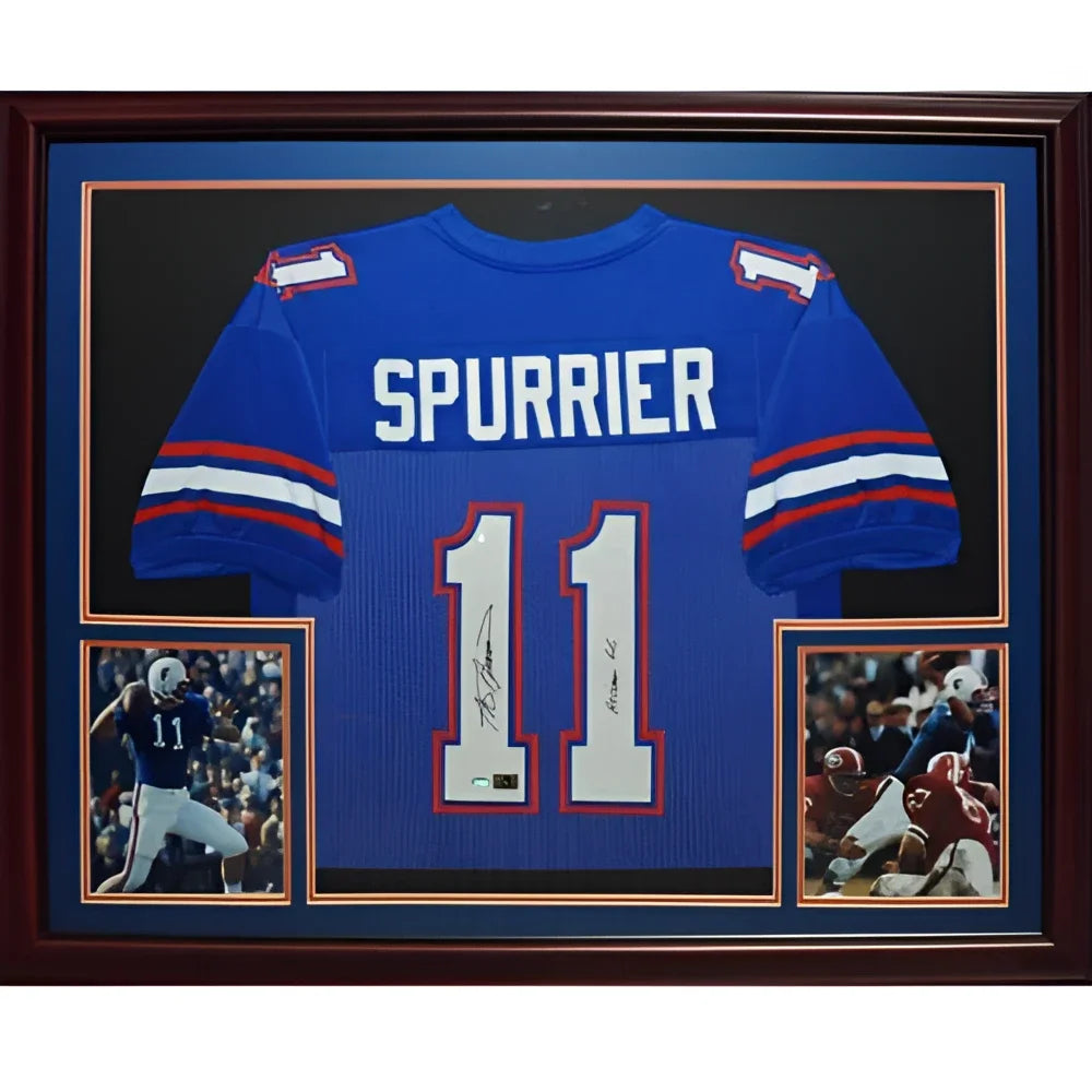Steve Spurrier signed Florida Gators deluxe framed blue #11 jersey