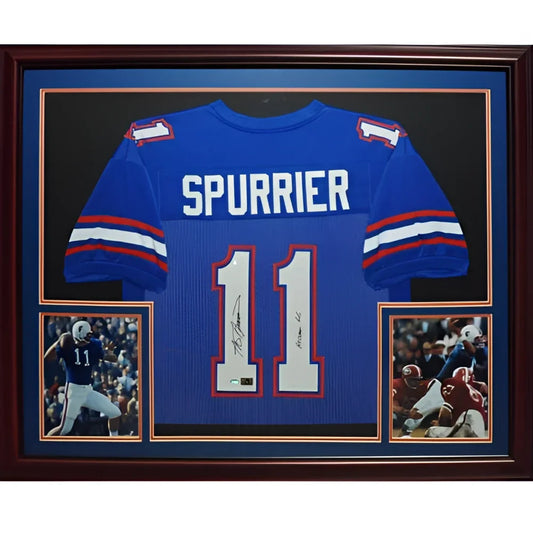Steve Spurrier signed Florida Gators deluxe framed blue #11 jersey