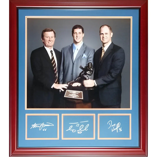 Steve Spurrier, Danny Wuerffel and Tim Tebow autographed Florida Gators Heisman framed photo