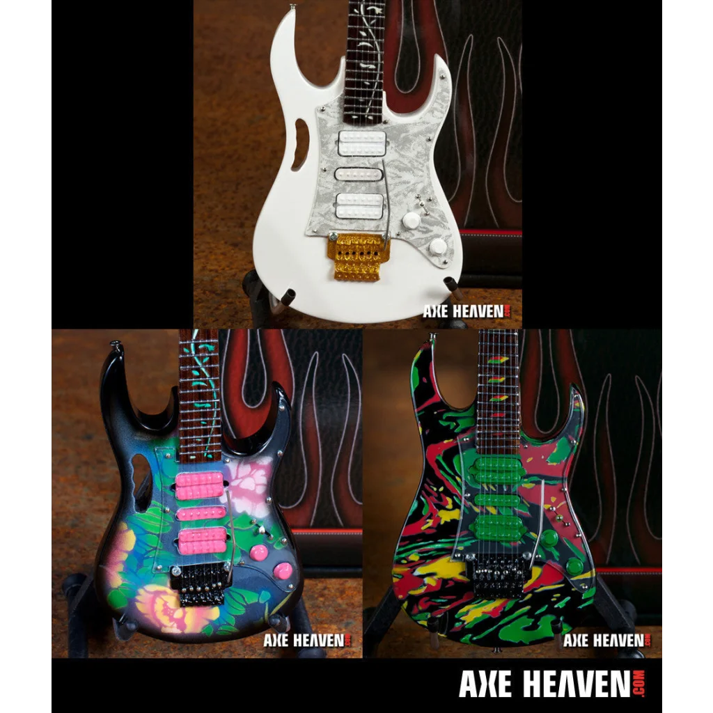 White Steve Vai Axe Heaven® guitar miniature with gold hardware