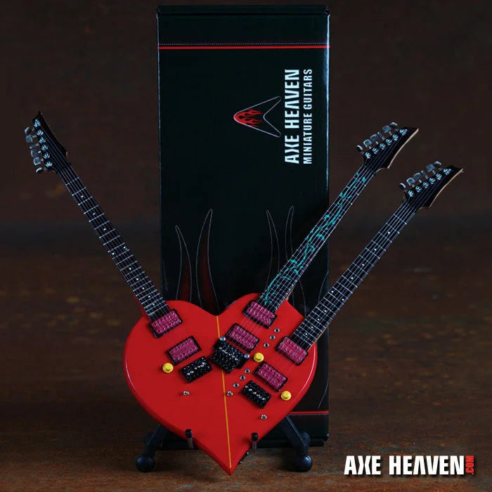 Red Axe Heaven Steve Vai triple neck heart miniature guitar replica