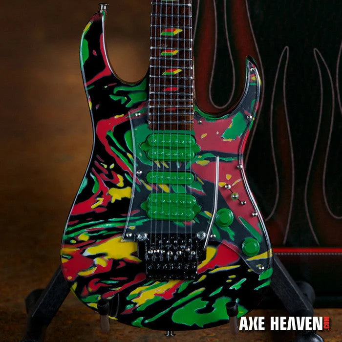 Steve Vai Universe Swirl Axe Heaven® miniature guitar replica in reds and greens