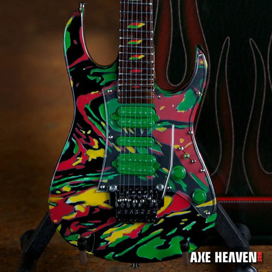 Steve Vai Universe Swirl Axe Heaven® miniature guitar replica in reds and greens
