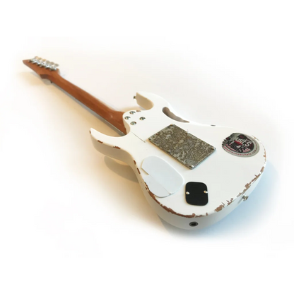 White Steve Vai EVO Mini Guitar by Axe Heaven® with adjustable A-frame stand