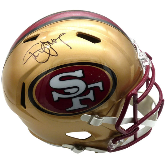 Gold and maroon San Francisco 49ers helmet autographed by Steve Young in private signing