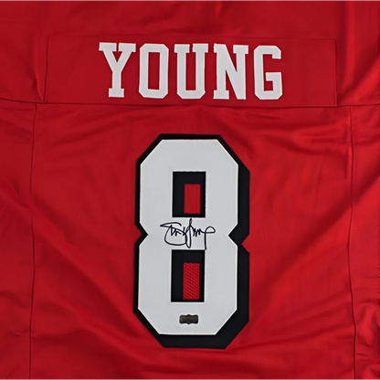 Steve Young autographed San Francisco custom jersey, red with white Young and number 8