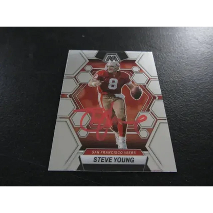 Steve Young signed trading card featuring San Francisco 49ers collectible artwork
