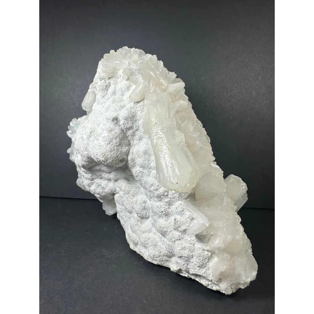 Stilbite with green apophyllite on quartz matrix crystal