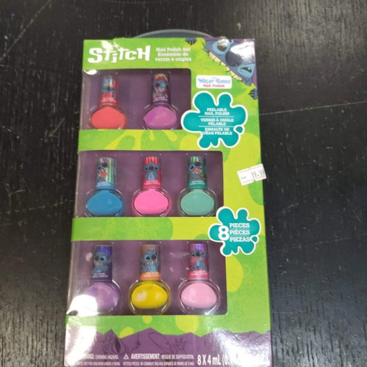 Stitch nail polish 8pk set in green purple box, 8 colorful bottles