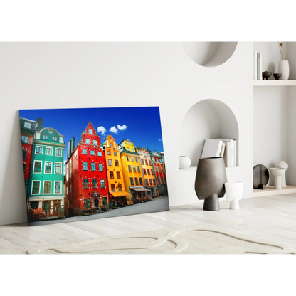 Colorful European Buildings Glass Wall Art Print | Modern Wall Art Decor | vintageantiquesgifts.com