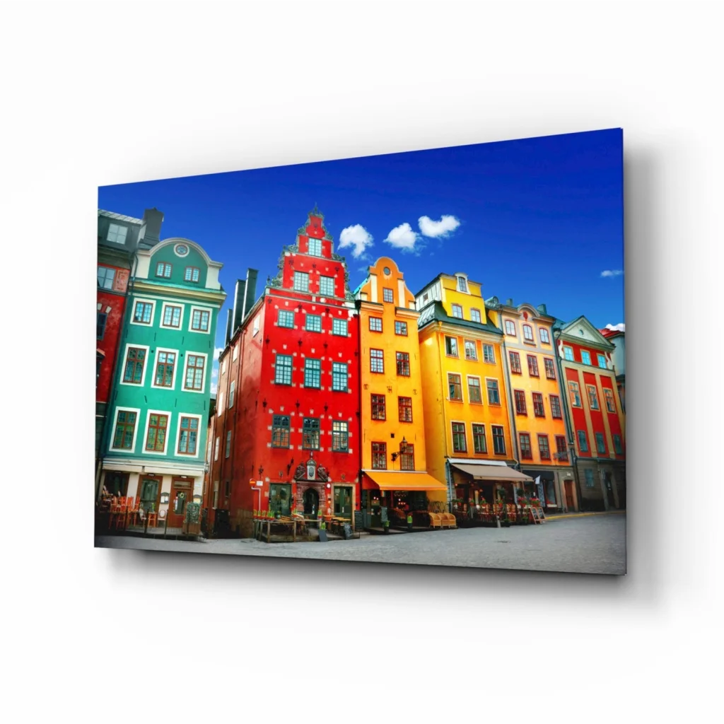 Colorful European Buildings Glass Wall Art Print | Insigneart USA | vintageantiquesgifts.com