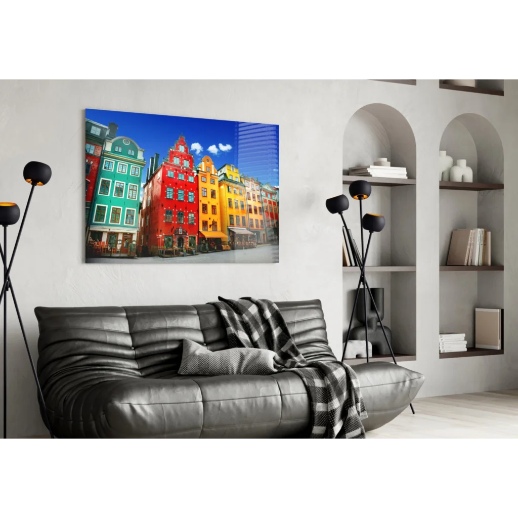 Colorful European Buildings Glass Wall Art Print | Contemporary Home Wall Art | vintageantiquesgifts.com