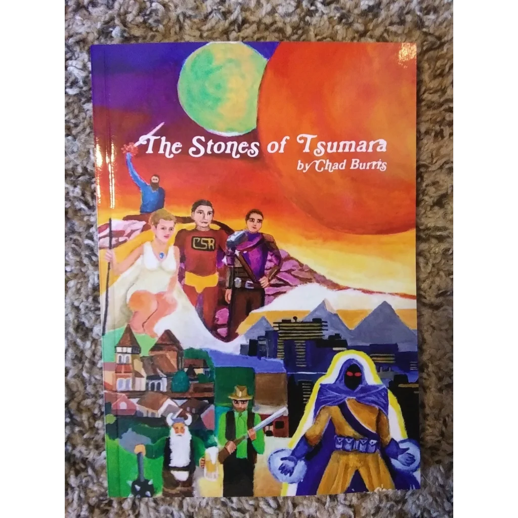 Vibrant cover of The Stones of Tsumara sci-fi book by Chad Burris