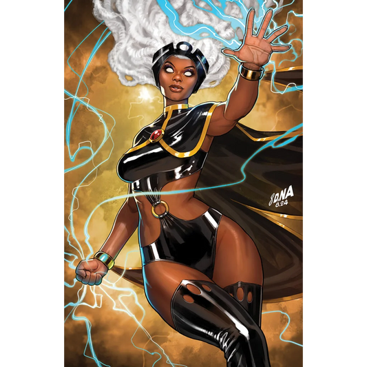 Animated Storm X-Men in black and gold with lightning, exclusive comics David Nakayama