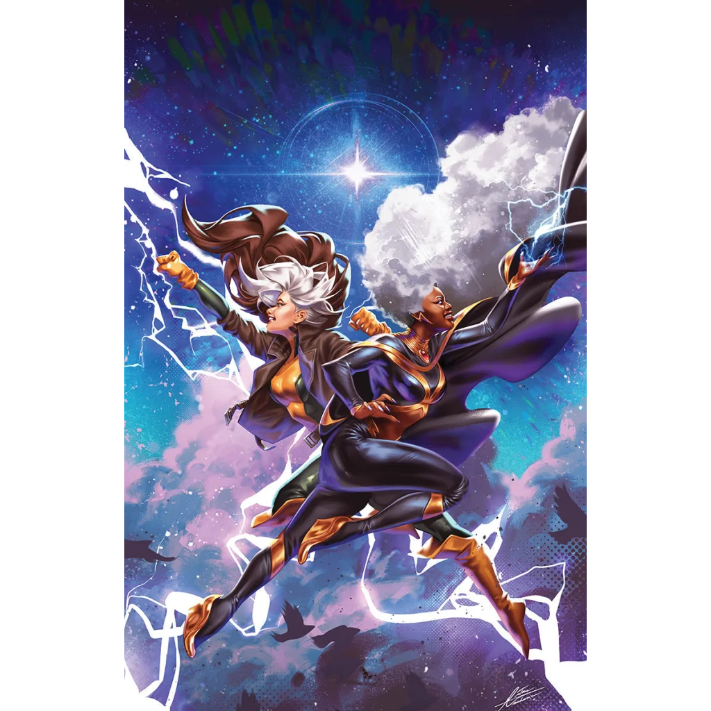 Two female superheroes with weather powers and energy absorption, featured in Comics Mateus Manhanini