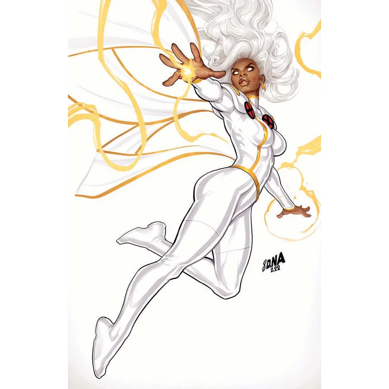 Female superhero in white costume with gold accents from Storm Leads Immortal X-Men #1 by Kieron Gillen Lucas Werneck