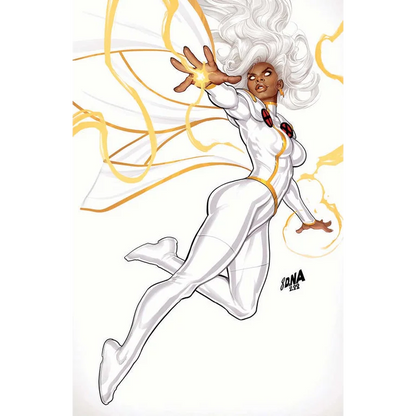 Female superhero in white costume with gold accents from Storm Leads Immortal X-Men #1 by Kieron Gillen Lucas Werneck