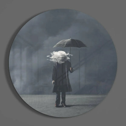 Sleek black umbrella in dark coat on misty backdrop, stunning tempered glass art