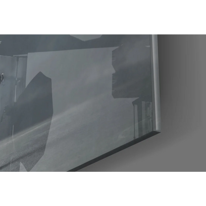 Sleek transparent glass wall art panel with metallic frame for Stormy Umbrella print