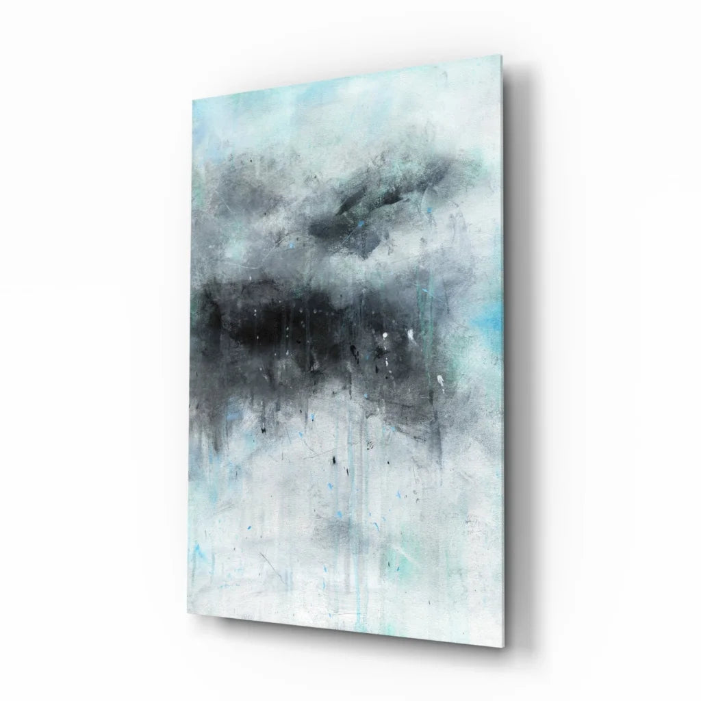 Stormy Teal Abstract Canvas Wall Art with textured brushstrokes in gray, black, teal