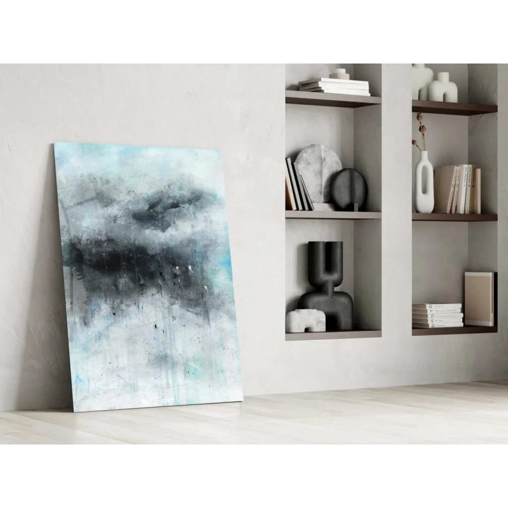 Stormy Teal abstract canvas wall art with teal, gray, black shades