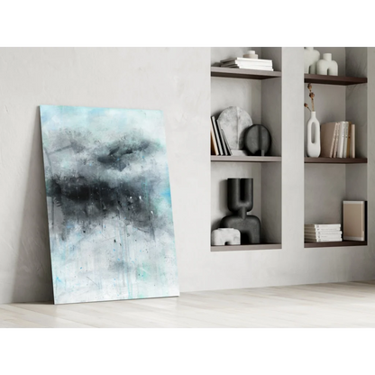 Stormy Teal abstract canvas wall art with teal, gray, black shades