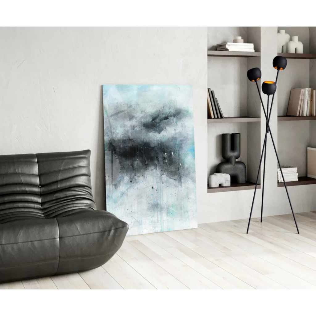 Modern Stormy Teal abstract wall art with textured brushstrokes