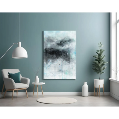 Stormy teal abstract watercolor wall art with textured brushstrokes