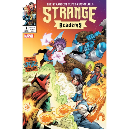Comic book cover for Strange Academy Issue 7 showcasing Marvel magic and drama