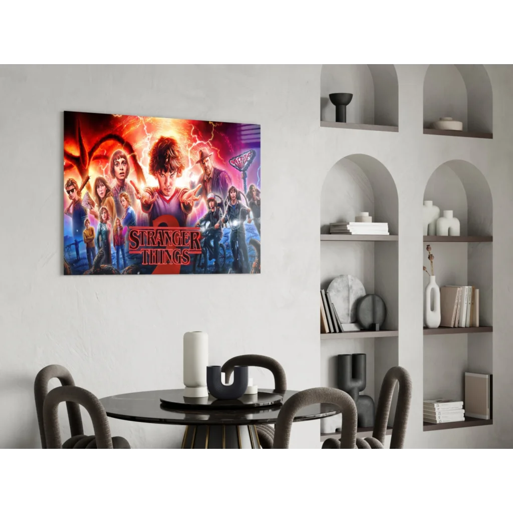 Vibrant Stranger Things poster canvas wall art with fiery cosmic glow