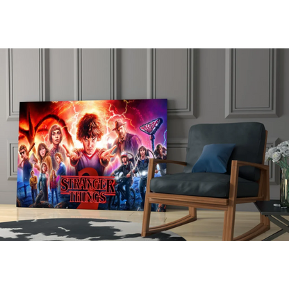 Vibrant Stranger Things wall art canvas with lightning and neon glow