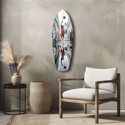 Slam dunk surfboard tempered glass art with street basketball player