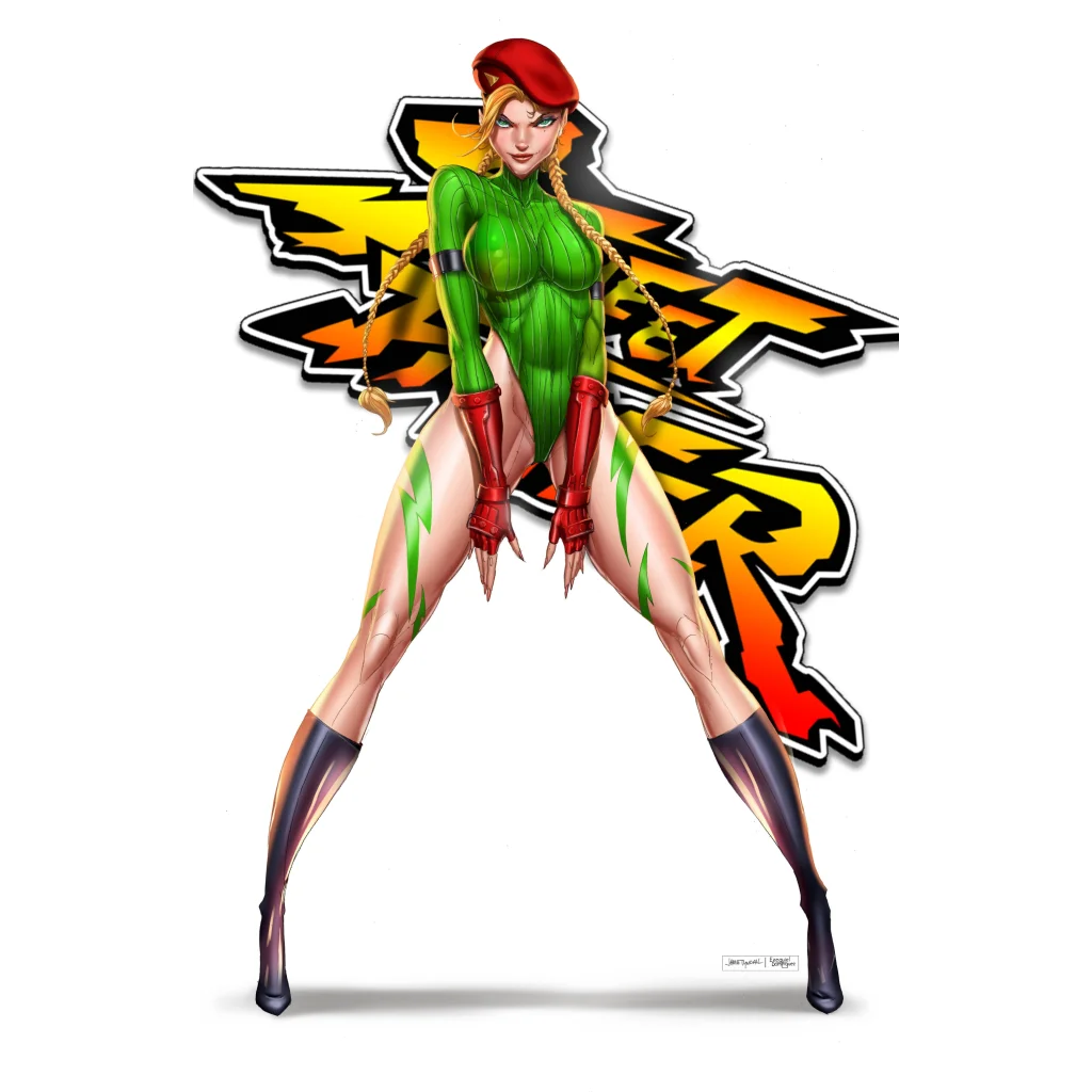 Vibrant Street Fighter character on brushed aluminum print poster