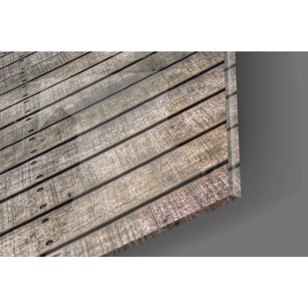 Weathered gray plank in dramatic cobblestone street glass wall art