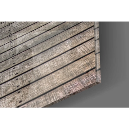 Weathered gray plank in dramatic cobblestone street glass wall art