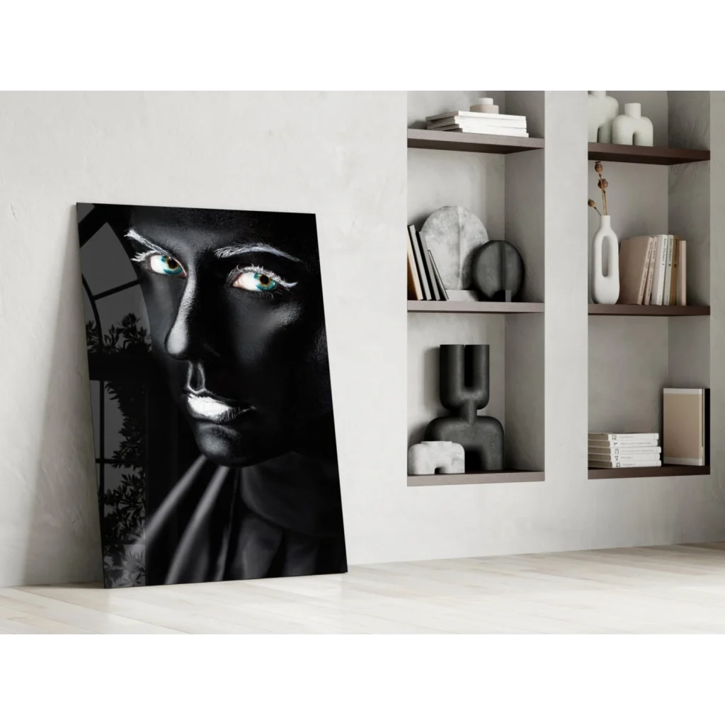 Striking Green Eyed Batman glass wall art portrait